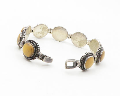925 Sterling Silver  Vintage Jasper Round Hinge Link Chain Bracelet  BT5542