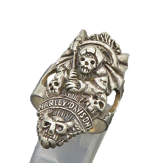 HARLEY DAVIDSON 925 Silver  Vintage Skeleton Heads Band Ring Sz 7  RG21555