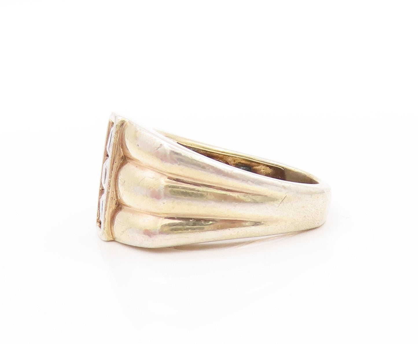 925 Sterling Silver Vintage Ring Gold Plated Square Cut CZ  Sz 8  RG32866