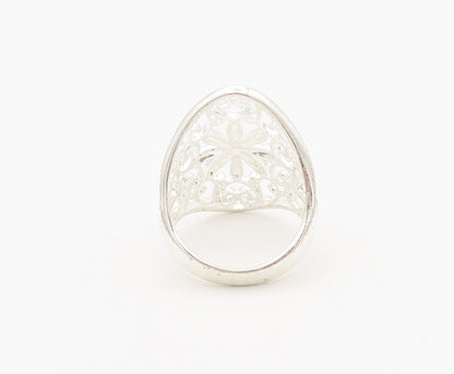 925 Sterling Silver Vintage Ring Swirly Floral Cutout Broad Sz 8.5  RG27948