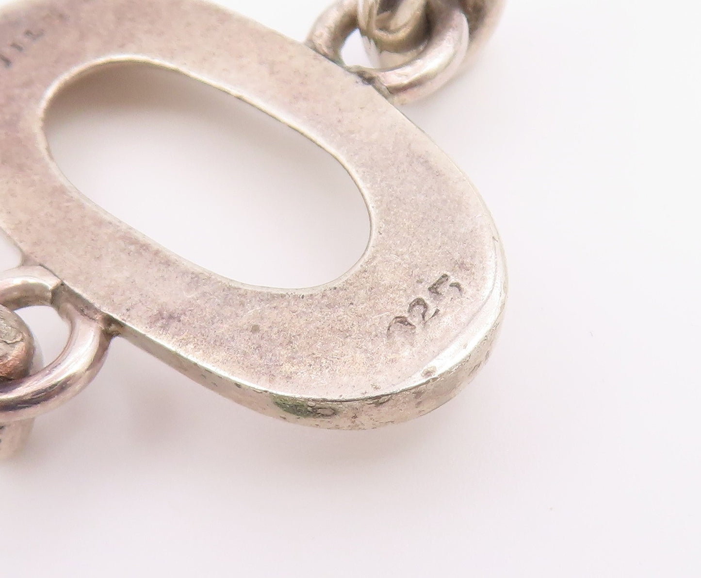 J. JILL 925 Silver  Vintage Shiny Open Oval Hook Bangle Bracelet  BT8632