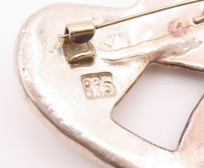 925 Sterling Silver  Vintage Shiny Pretzel Love Heart Brooch Pin  BP9952