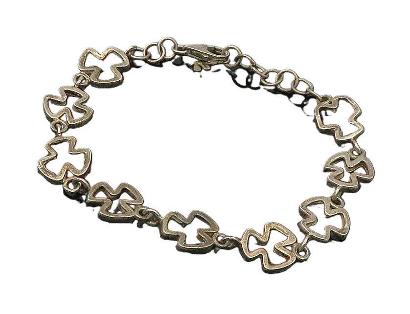 IRELAND 925 Silver  Vintage Dark Tone Open Clovers Chain Bracelet  BT7133