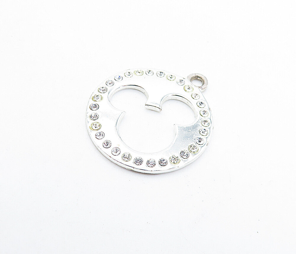 DISNEY 925 Sterling Silver  Topaz Mickey Mouse Cutout Round Pendant  PT5133