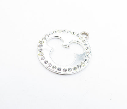 DISNEY 925 Sterling Silver  Topaz Mickey Mouse Cutout Round Pendant  PT5133