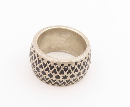 925 Sterling Silver Vintage Ring Black Intricate Lattice Pattern  Sz 6  RG34494