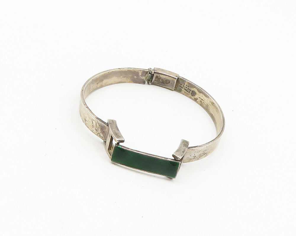 MEXICO 925 Silver  Vintage Enamel Detail Curved Bar Chain Bracelet  BT7524