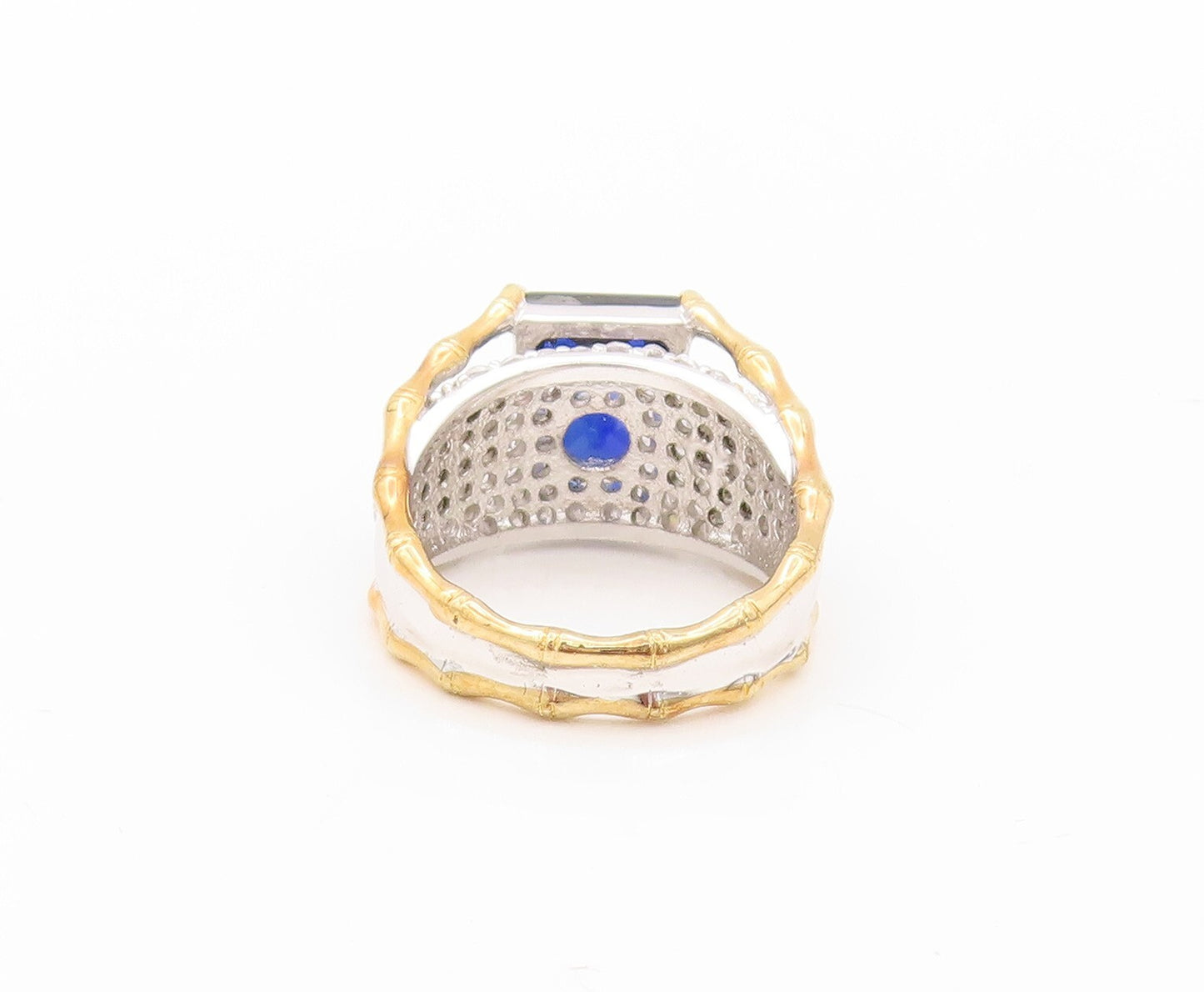 925 Sterling Silver Vintage Ring Gold Plated Designer Sapphire CZ  Sz 7  RG30196