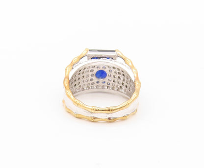 925 Sterling Silver Vintage Ring Gold Plated Designer Sapphire CZ  Sz 7  RG30196