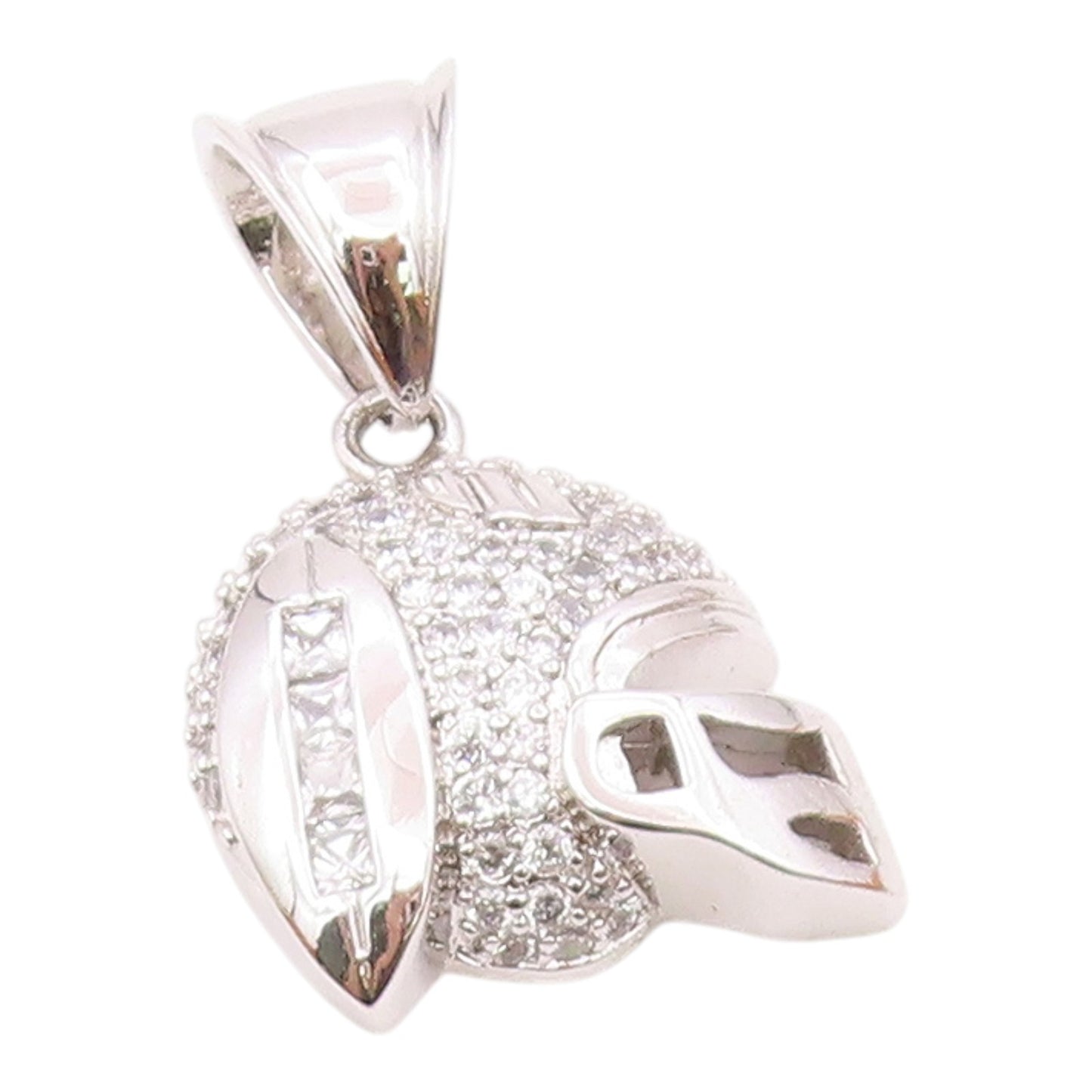 925 Sterling Silver  Shiny Cubic Zirconia Football Helmet Pendant  PT11835