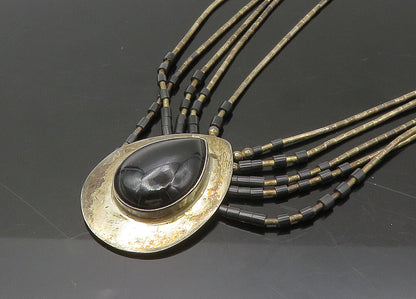 NAVAJO 925 Silver  Vintage Black Onyx Liquid Silver Chain Necklace  NE3633