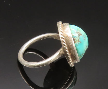 SOUTHWESTERN 925 Silver Vintage Rope Twist Edge Turquoise Ring Sz 3 RG24746