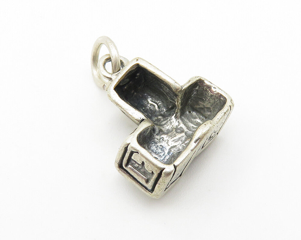 925 Sterling Silver  Vintage Oxidized Stacked Letter Blocks Pendant  PT8209