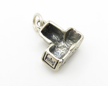 925 Sterling Silver  Vintage Oxidized Stacked Letter Blocks Pendant  PT8209