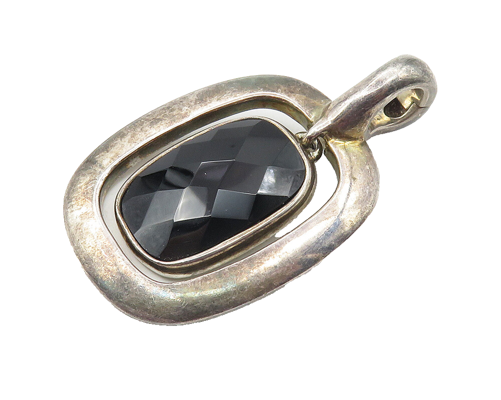 ESPO 925 Sterling Silver  Vintage Faceted Black Hematite Drop Pendant  PT8114