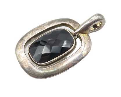 ESPO 925 Sterling Silver  Vintage Faceted Black Hematite Drop Pendant  PT8114