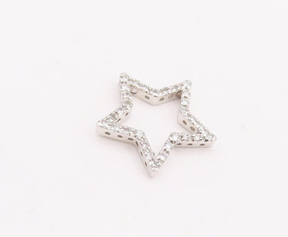 925 Sterling Silver Vintage Pendant Round Topaz Beaded Cutout Star  PT23341