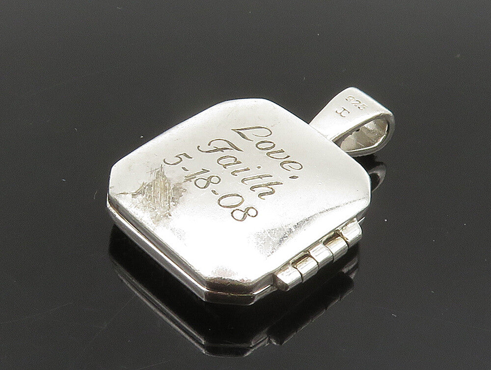 925 Sterling Silver  Vintage Heart Charm Square Topaz Pendant (OPENS)  PT20377