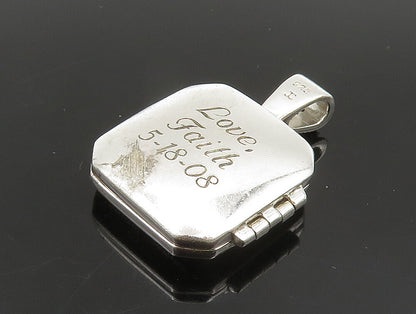 925 Sterling Silver  Vintage Heart Charm Square Topaz Pendant (OPENS)  PT20377