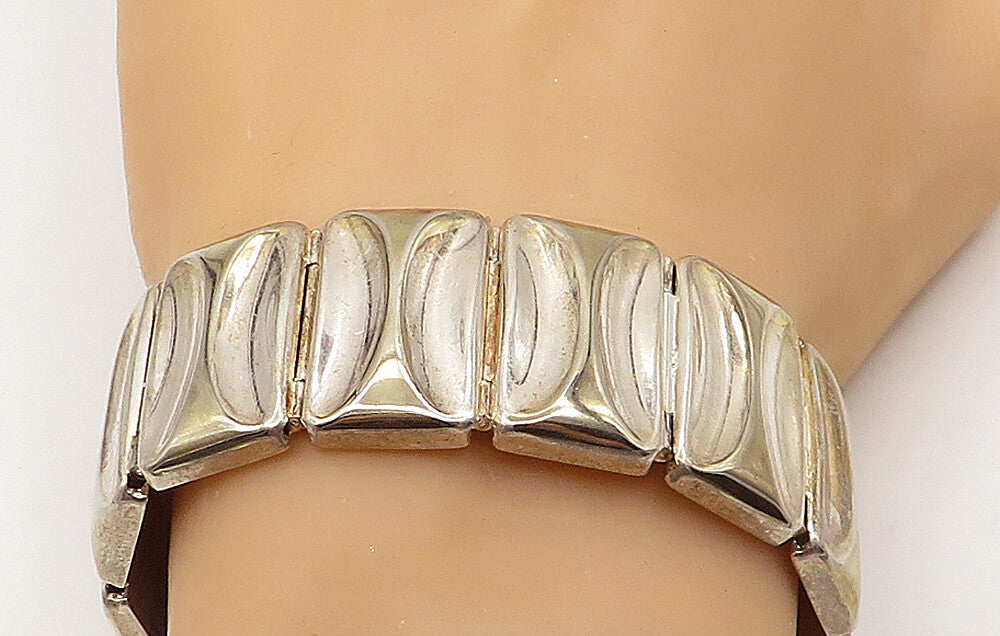 925 Sterling Silver  Vintage Shiny Hollow Panel Link Chain Bracelet  BT1623