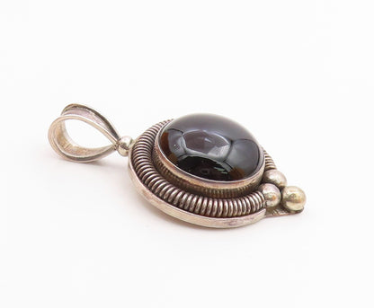 BALI 925 Sterling Silver  Vintage Cabochon Cut Black Onyx Pendant  PT16831