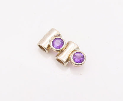 925 Sterling Silver Vintage Pendant Solid Round Cut Amethyst & Cylinders PT23548