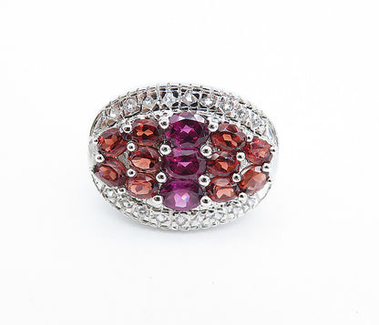 925 Sterling Silver  Red Topaz Cluster Oval Dome Cocktail Ring Sz 6  RG7647