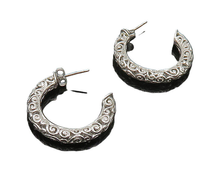 ROSS SIMON 925 Sterling Silver  Vintage Shiny Swirl JHoop Earrings  EG10182