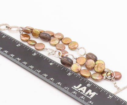 925 Sterling Silver Vintage Bracelet Designer Abalone & Smokey Quarts  BT10670
