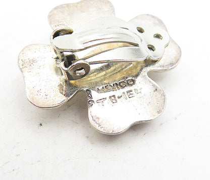 MEXICO 925 Sterling Silver  Vintage Hollow Flower Non Pierce Earrings  EG4476