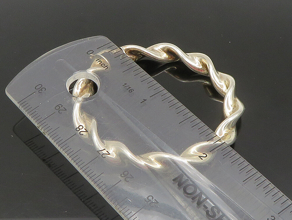 925 Sterling Silver  Vintage Shiny Round Twist Hoop Earrings  EG11484