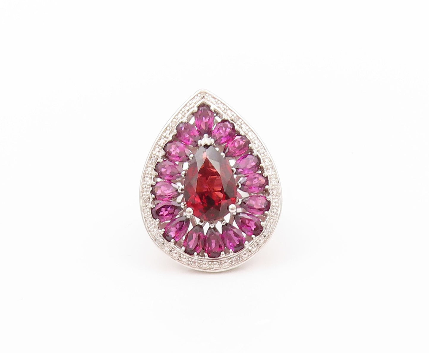 925 Sterling Silver Vintage Ring Diamonds  Amethyst & Garnet  Sz 5  RG32440