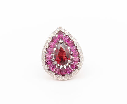 925 Sterling Silver Vintage Ring Diamonds  Amethyst & Garnet  Sz 5  RG32440