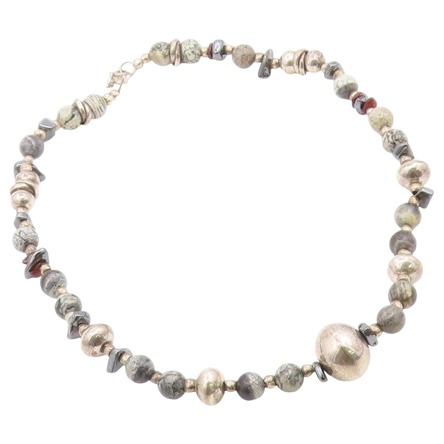 925 Sterling Silver Vintage Necklace Multi Gemstone Beaded Collar Choker  NE4925