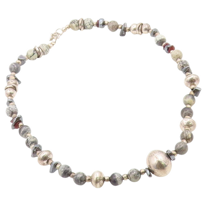 925 Sterling Silver Vintage Necklace Multi Gemstone Beaded Collar Choker  NE4925