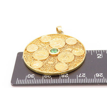 925 Sterling Silver Vintage Pendant Gold Plated CZ Medallion Filigree  PT24189