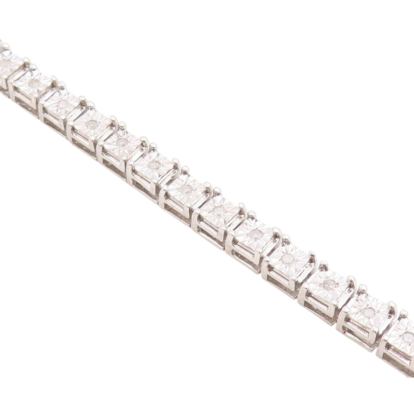 925 Sterling Silver Vintage Bracelet Real Diamonds Square Tennis Link  BT12228