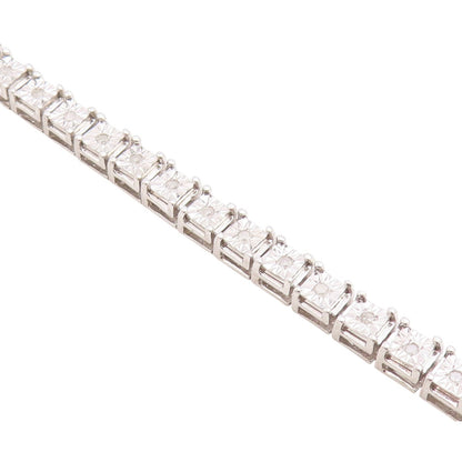 925 Sterling Silver Vintage Bracelet Real Diamonds Square Tennis Link  BT12228