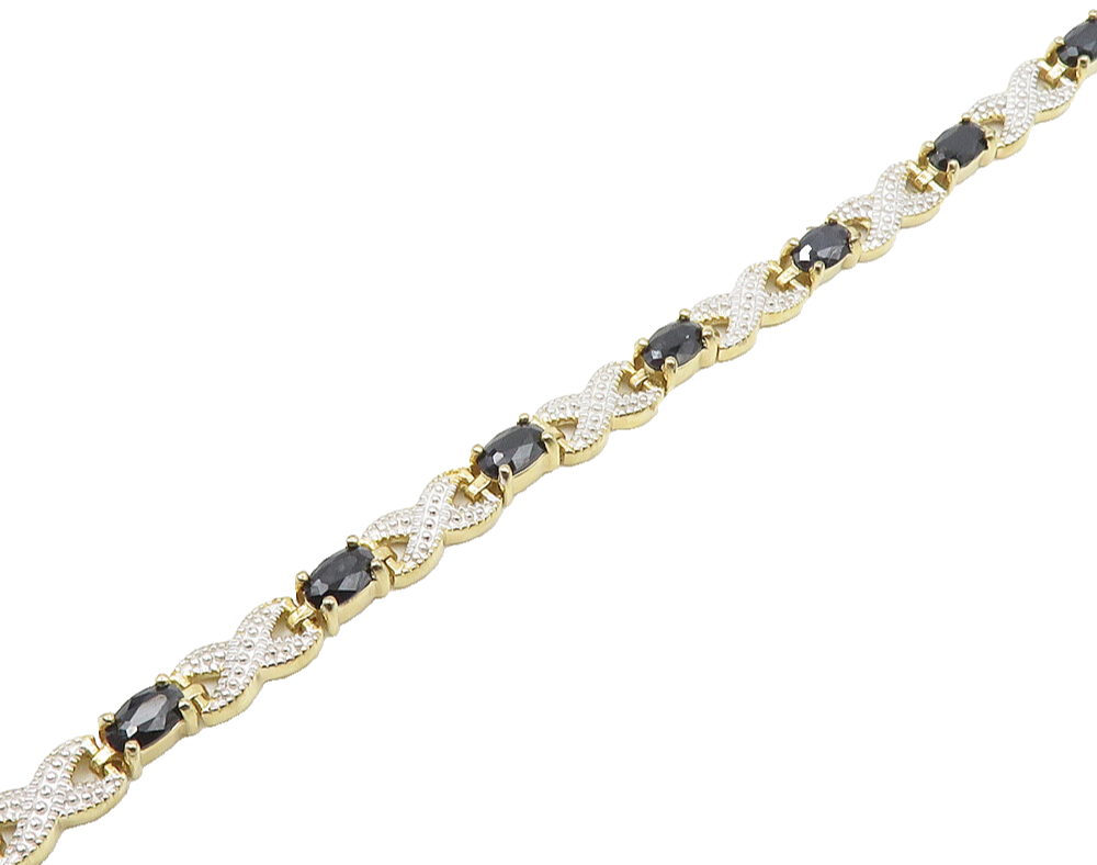 925 Sterling Silver  Sapphire Gold Plated Two Tone XO Chain Bracelet  BT7646