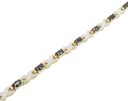 925 Sterling Silver  Sapphire Gold Plated Two Tone XO Chain Bracelet  BT7646