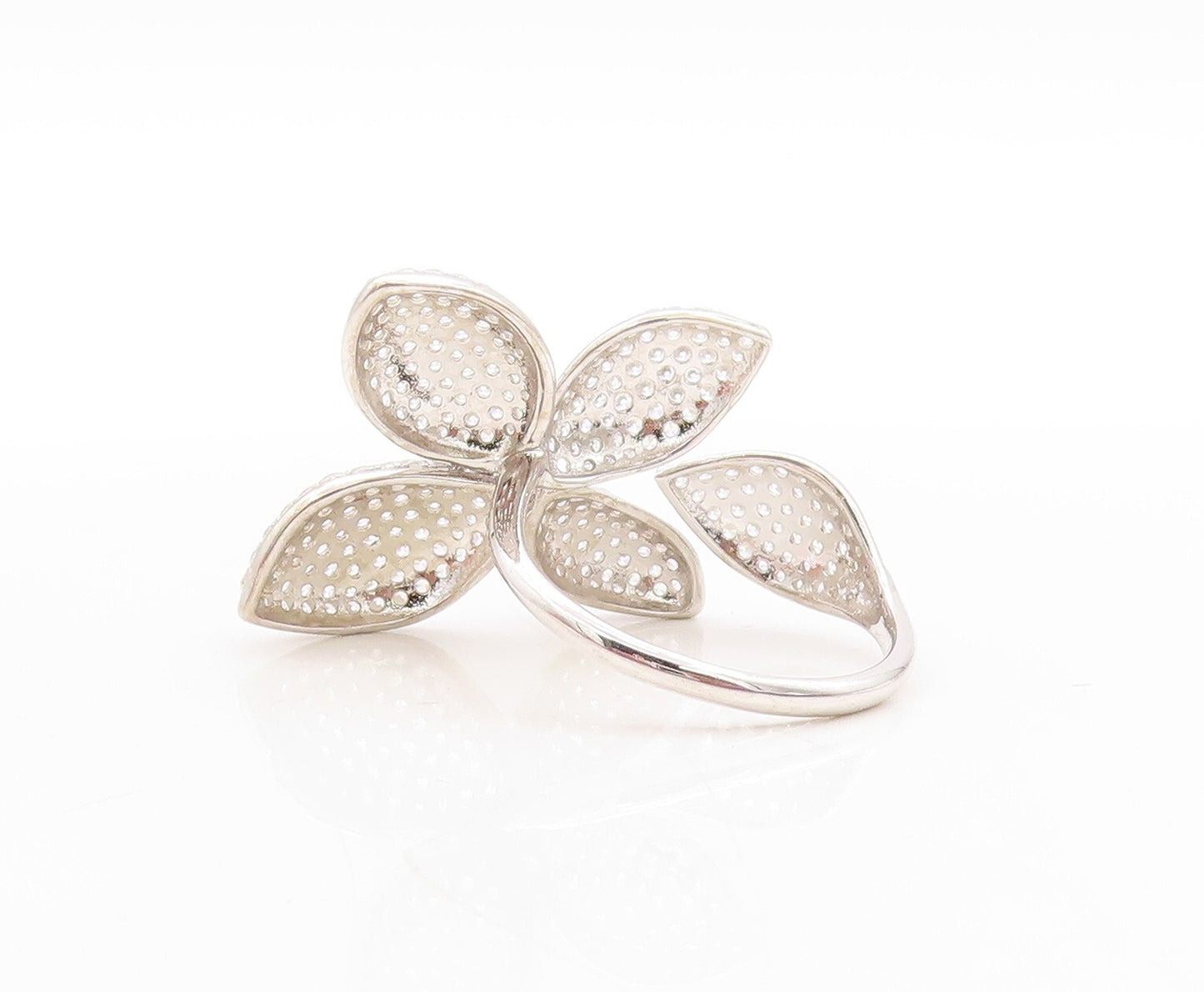 925 Sterling Silver Vintage Ring Modernist CZ Inlay Flower Cutout Sz 10  RG31439