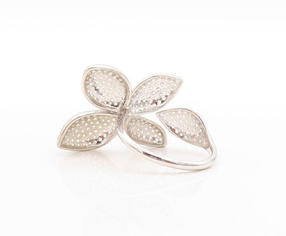 925 Sterling Silver Vintage Ring Modernist CZ Inlay Flower Cutout Sz 10  RG31439
