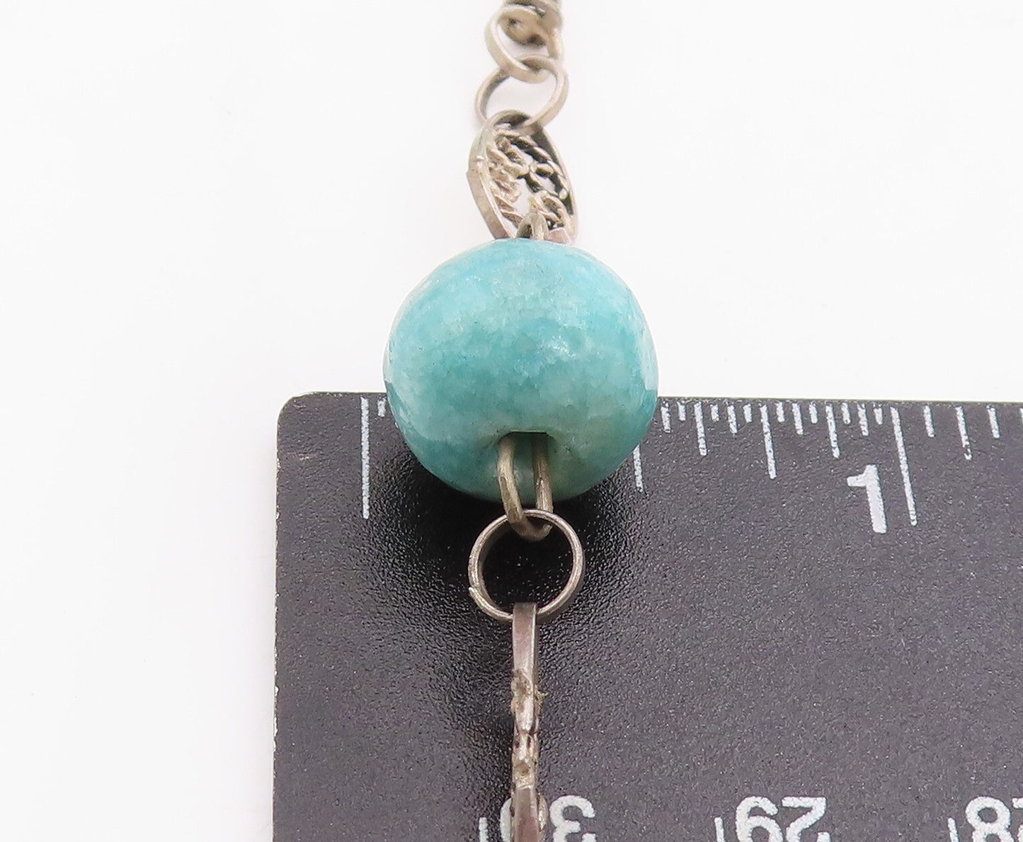 925 Sterling Silver Vintage Necklace Swirly Cutout Gemstone Beads  NE4376