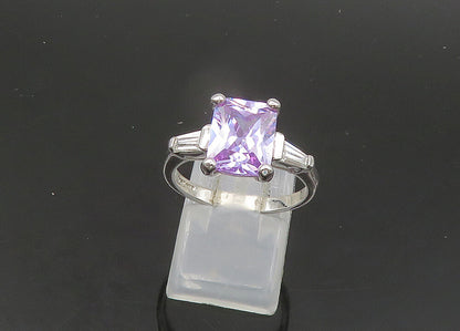 925 Sterling Silver  Vintage Purple Cubic Zirconia Band Ring Sz 8  RG21911