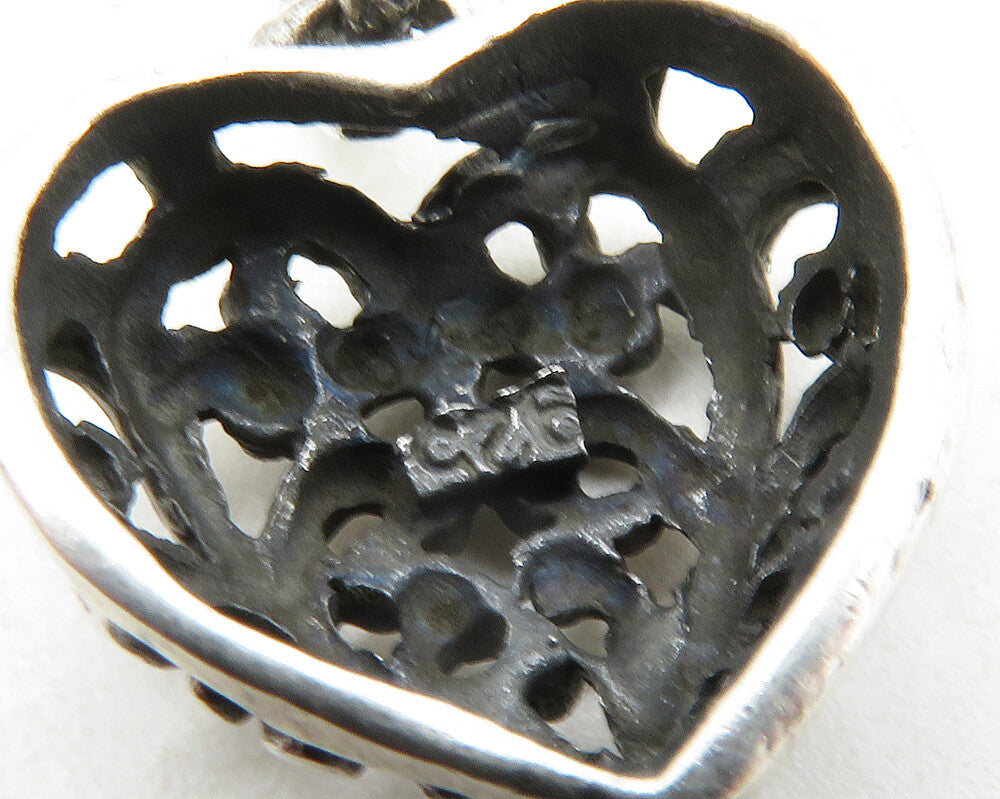 925 Sterling Silver  Vintage Petite Love Heart Swirl Dome Drop Pendant  PT9847