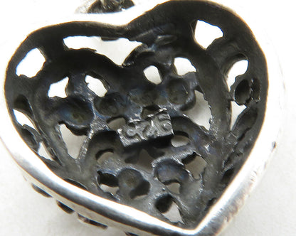 925 Sterling Silver  Vintage Petite Love Heart Swirl Dome Drop Pendant  PT9847