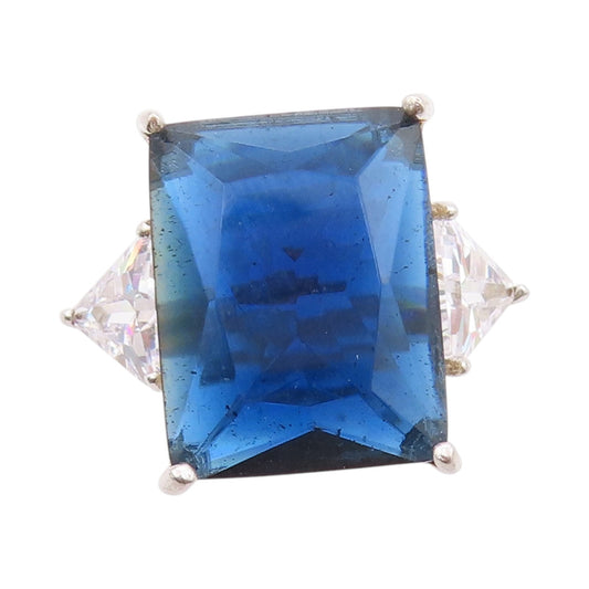 925 Sterling Silver Vintage Ring Rectangle Blue & Triangle Cut CZ  Sz 6  RG33373