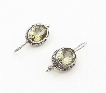925 Sterling Silver  Vintage Faceted Topaz Twist Oval Drop Earrings  EG7964