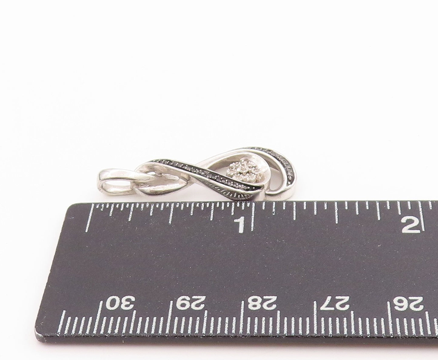 925 Sterling Silver Vintage Pendant Black White Diamonds Infinity Flower PT24504