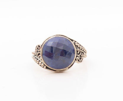 925 Sterling Silver Vintage Ring Bead Carved Round Cut Gemstone Sz 8  RG30205